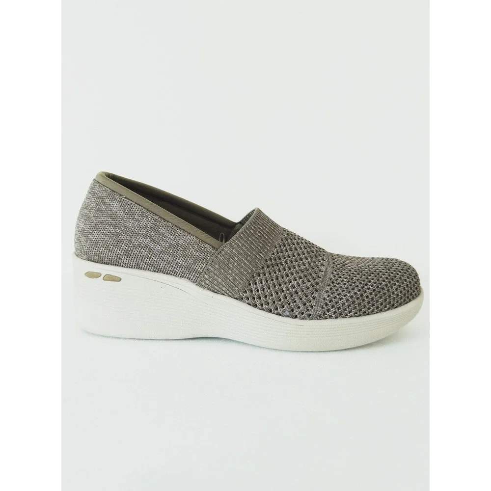 Skechers Slip‎ On Wedge Sneaker Womens 10 Taupe Knit Air-Cooled Memory Foam